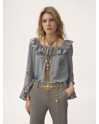 Chloé - Top à volants et encolure carrée en crêpe de chine - Lyst