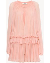 Chloé - Mini Robe Cape En Mousseline De Soie - Lyst