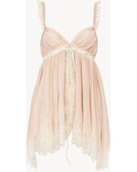 Chloé - Top Sin Mangas De Tafetán De Seda Lavada Y Encaje Rosa 100% Seda, Poliamida, Viscosa, Algodón - Lyst