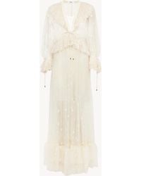 Chloé - 刺繍レース製Vネック ギャザーロングドレス - Lyst