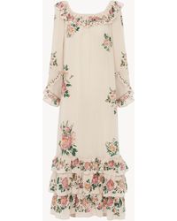 Chloé - Vestido Largo Con Volantes Y Cuello Cuadrado De Crepé De Seda China Blanco 100% Seda - Lyst