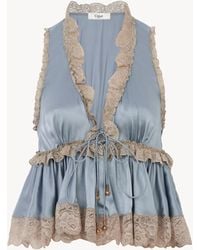 Chloé - Lace-Trimmed Silk Satin Top - Lyst