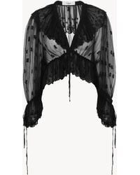 Chloé - V-neck Ruffle Top In Embroidered Lace - Lyst