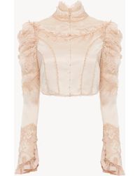Chloé - Lace-Detailed Silk-Satin Cropped Jacket - Lyst