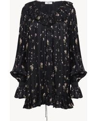 Chloé - Minivestido Fruncido De Manga Larga De Seda Charmeuse Negro 100% Seda, Pinctada Maxima, Farmed, Coo Australia - Lyst