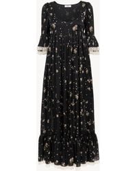 Chloé - Scoop-neck Midi Dress In Silk Charmeuse & Lace - Lyst