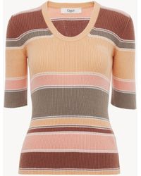 Chloé - Top Aderente Con Logo E Maniche Al Gomito - Lyst