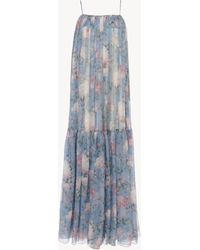 Chloé - Vestido Largo Sin Mangas De Seda Charmeuse Azul 100% Seda - Lyst