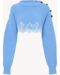 Chloé - Pull Court En Maille De Laine Mérinos Et Dentelle - Lyst