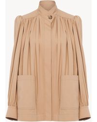 Chloé - High-neck Gathered Jacket In Cotton Gabardine - Lyst