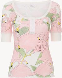 Chloé - Short-Sleeve Logo Henley Shirt - Lyst