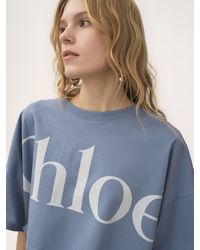 Chloé - T-shirt court droit en jersey de coton à logo - Lyst