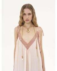 Chloé - Robe longue à fines bretelles en soie habotai et dentelle - Lyst