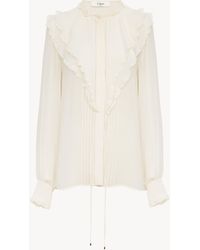 Chloé - Blusa Con Volantes De Georgette De Seda Blanco 100% Seda, Pinctada Maxima, Farmed, Coo Australia - Lyst