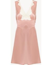 Chloé - Mini Robe Sans Manches En Satin De Soie Lavé Et Dentelle - Lyst