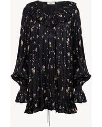 Chloé - Gathered Long-sleeve Mini Dress In Silk Charmeuse - Lyst