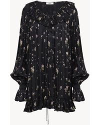 Chloé - Gathered Long-sleeve Mini Dress In Silk Charmeuse - Lyst