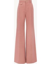 Chloé - Pantalones Acampanados De Talle Alto De Lona De Algodón Rosa 100% Algodón, Horn Bubalus Bubalis, Farmed, Coo India - Lyst