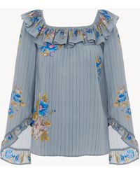 Chloé - Top À Volants Et Encolure Carrée En Crêpe De Chine - Lyst