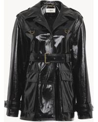 Chloé - Jacke mit Gürtel aus glänzender beschichteter Baumwolle - Lyst