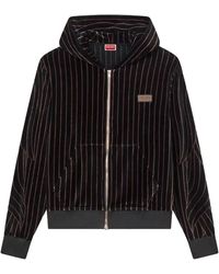KENZO - Leaf Stripe Velvet Full Zip Hoodie - Lyst