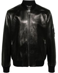 Versace - Embroidery Logo Leather Jacket - Lyst