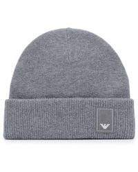 Emporio Armani - Wool Beanie Hat With Logo - Lyst