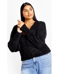 City Chic - Plus Size Fluffy Button Cardigan Sweater - Lyst