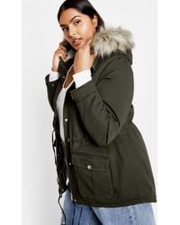 City Chic - Plus Size Explorer Parka Khaki Jacket - Lyst