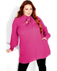 City Chic - Plus Size Neck Tie Tunic Top Sangria - Lyst