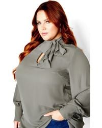 City Chic - Plus Size Neck Tie Tunic Top Fern - Lyst