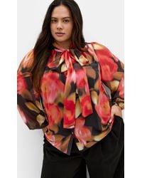City Chic - Plus Size Celine Print Deep Scarlet Neck Tie Top - Lyst