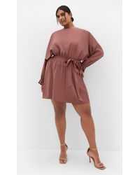 City Chic - Plus Size Ellie Long Sleeve Dusty Rose Mini Dress Top - Lyst