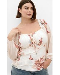 City Chic - Plus Size Shayla Print Frill Cream Top - Lyst