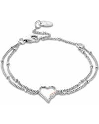 Clogau - Past Present Future Sterling Heart Double-Chain Bracelet With Topaz - Lyst
