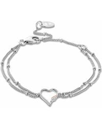 Clogau - Past Present Future Sterling Heart Double-Chain Bracelet With Topaz - Lyst
