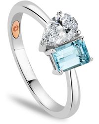 Clogau - Promises 9Ct Solid Ring With Emerald-Cut Aquamarine & 0.5Ct Lab-Grown Diamond - Lyst