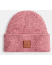 COACH - Knit Beanie With Leather Patch - Lyst