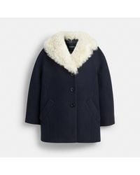 COACH - Wool Coat With Shearling Collar - Lyst