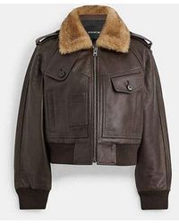 COACH - Cropped Leather Jacket - Lyst