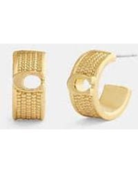 COACH - Textured Signature Small Hoop Earrings - Lyst