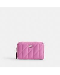 COACH - Small Zip Around Card Case With Pillow Quilting Wallet Handbags, Leather/Nappa/Polyester - Lyst