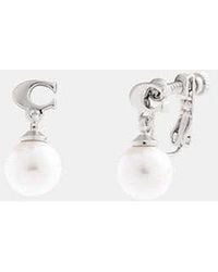 COACH - Signature Pearl Drop Clip-On Earrings - Lyst