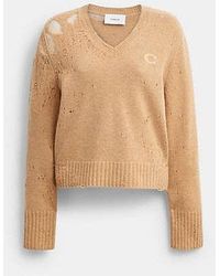 COACH - Loved Long Sleeve V-Neck Sweater - Lyst
