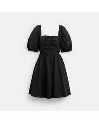COACH - Short Dress With Puff Sleeves In Organic Cotton - Lyst