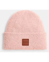 COACH - Knit Beanie With Leather Patch - Lyst
