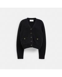 COACH Heritage C Cropped Collared Cardigan in Blue | Lyst