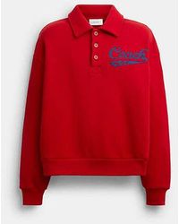 COACH - Sporty Script Long Sleeve Relaxed Polo Sweatshirt - Lyst
