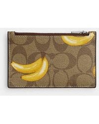COACH - Zip Card Case With Banana Print - Brown | Pvc - Lyst