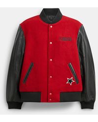 COACH - Wool Leather Varsity Jacket - Lyst